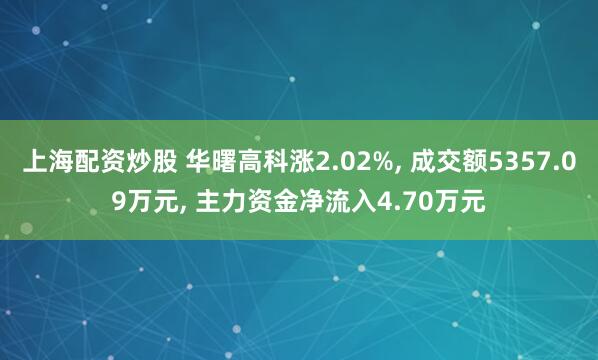 上海配资炒股 华曙高科涨2.02%, 成交额5357.09万元, 主力资金净流入4.70万元